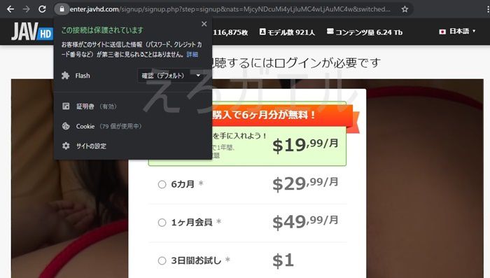 JAVHD料金ページのセキュリティSSL化確認
